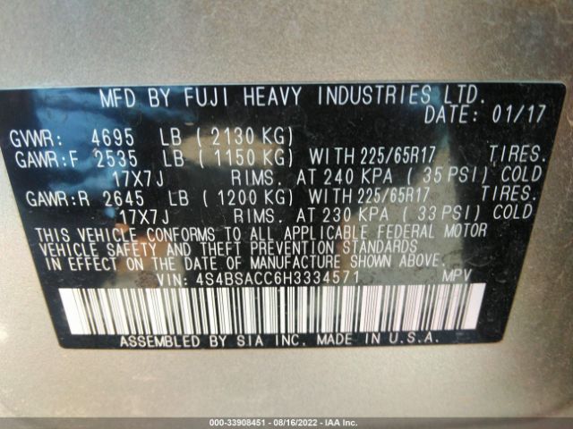 4S4BSACC6H3334571 Subaru Outback Premium