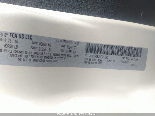 2017 Fiat 500e, VIN: 3C3CFFGE2HT675223