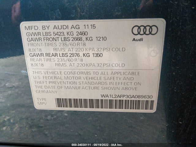 Audi Q5 2.0t Premium 2016 WA1L2AFP3GA089630 Image 9