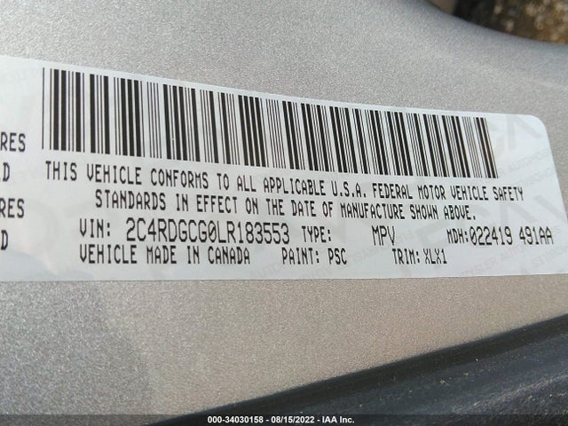 2020 Dodge Grand Caravan, VIN: 2C4RDGCG0LR183553