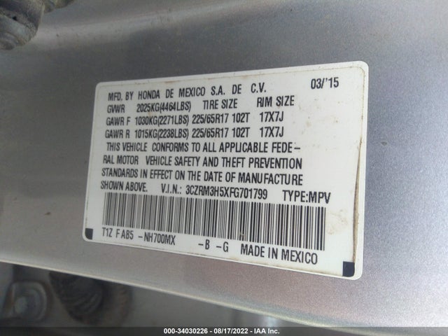 Honda CR-V EX 2015 3CZRM3H5XFG701799 Image 10