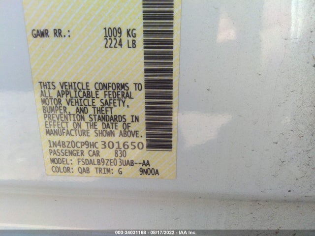 2017 Nissan Leaf, VIN: 1N4BZ0CP9HC301650