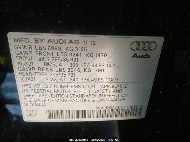 WA1DGAFE1DD009059 Audi Q7 3.0t S Line Prestige