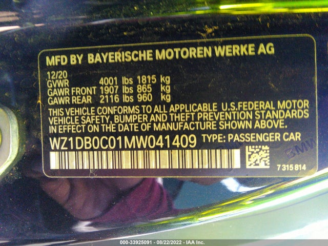 2021 Toyota Supra, VIN: WZ1DB0C01MW041409