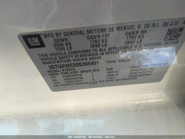 3GTU2VEC5EG365451 GMC SIERRA 1500