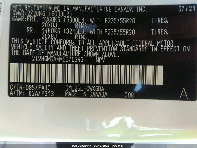 2021 Lexus RX, VIN: 2T2HGMDA4MC070343