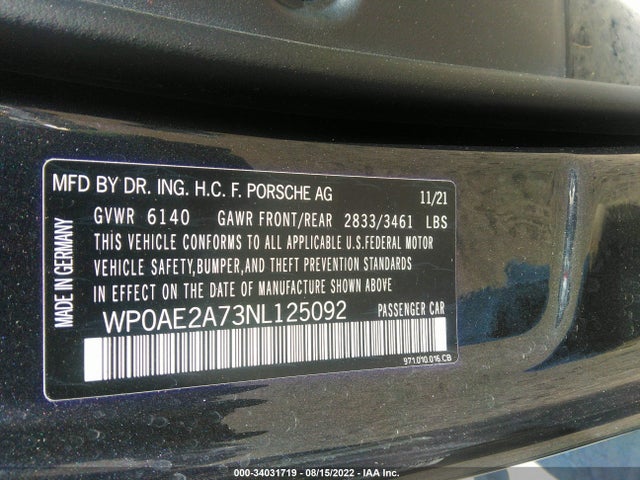 2022 Porsche Panamera, VIN: WP0AE2A73NL125092
