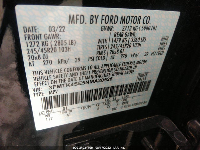 2022 Ford Mustang, VIN: 3FMTK4SE5NMA20526
