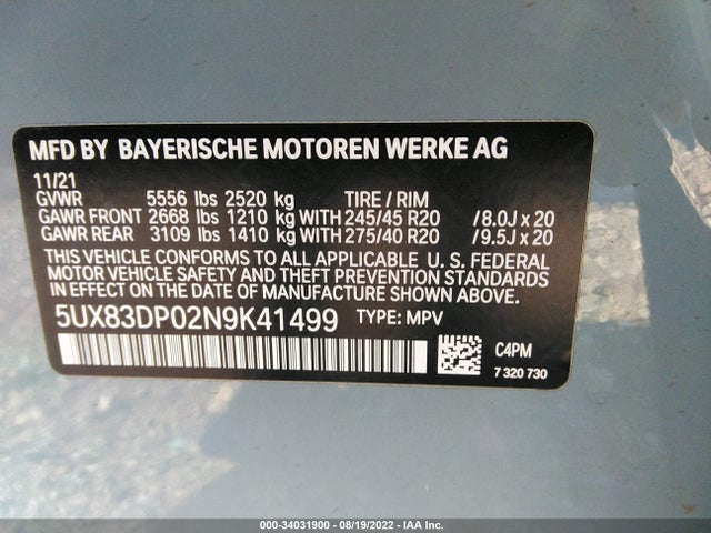 BMW X3 2022 5UX83DP02N9K41499 Image 10