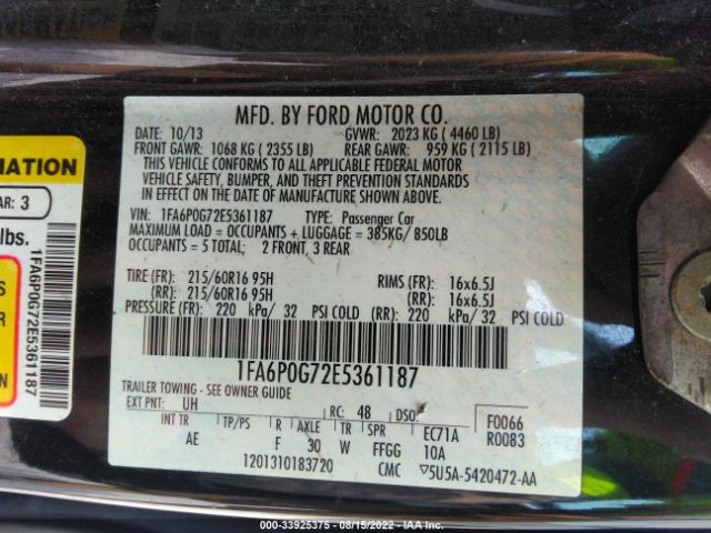 1FA6P0G72E5361187 Ford FUSION S