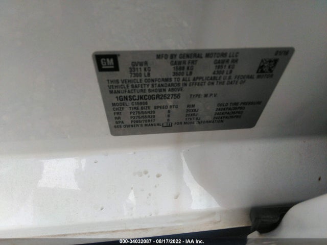 2016 Chevrolet Suburban, VIN: 1GNSCJKC0GR262756