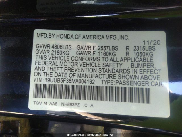 19UUB5F36MA004162 Acura TLX