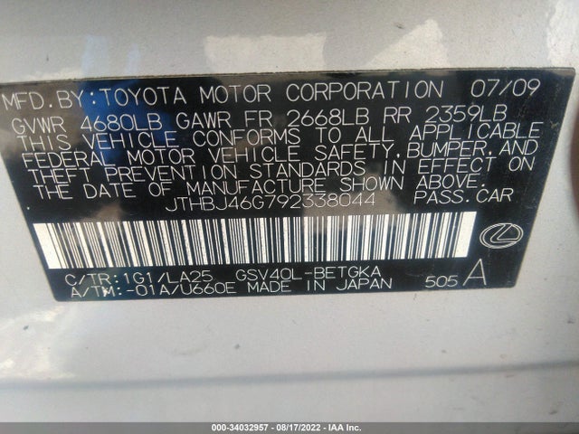 JTHBJ46G792338044 Lexus ES 350