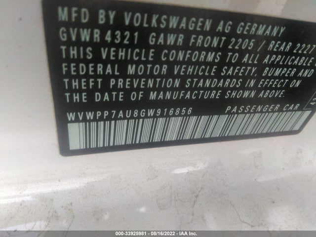 2016 Volkswagen Golf, VIN: WVWPP7AU8GW916856