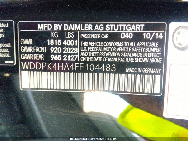 2015 Mercedes-Benz SLK-Class, VIN: WDDPK4HA4FF104483