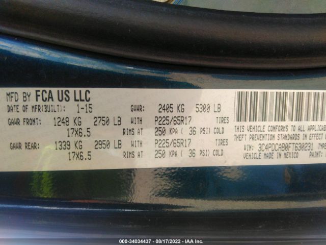 3C4PDCAB0FT630231 Dodge Journey American Value Pkg