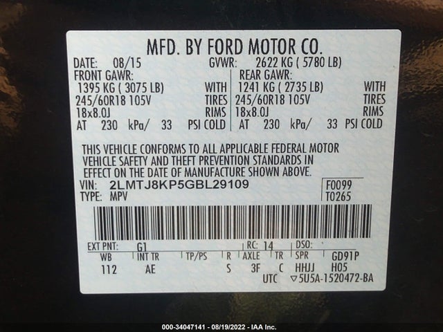 Lincoln MKX 2016 2LMTJ8KP5GBL29109 Image 10