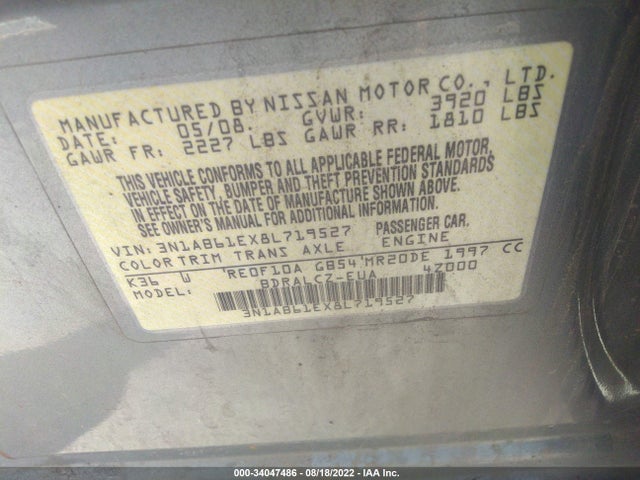 2008 NISSAN SENTRA 2.0 VIN: 3N1AB61EX8L719527