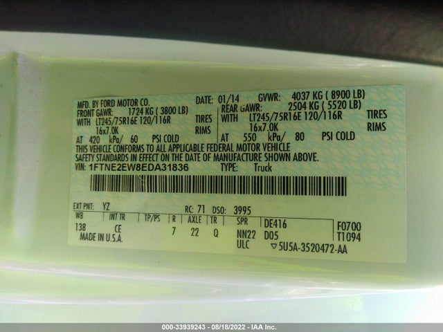 2014 Ford E-Series, VIN: 1FTNE2EW8EDA31836