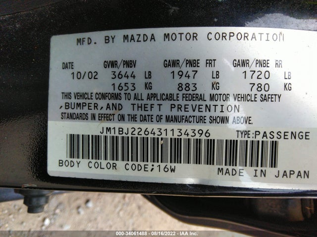 2003 MAZDA PROTEGE DX/LX/ES VIN: JM1BJ226431134396