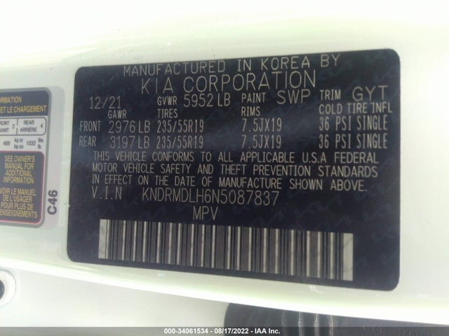 2022 Kia Sorento, VIN: KNDRMDLH6N5087837
