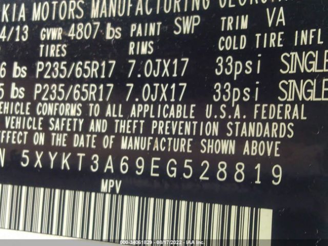 5XYKT3A69EG528819 KIA SORENTO LX