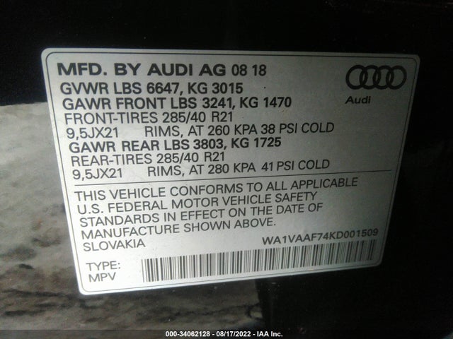 WA1VAAF74KD001509 Audi Q7 Prestige