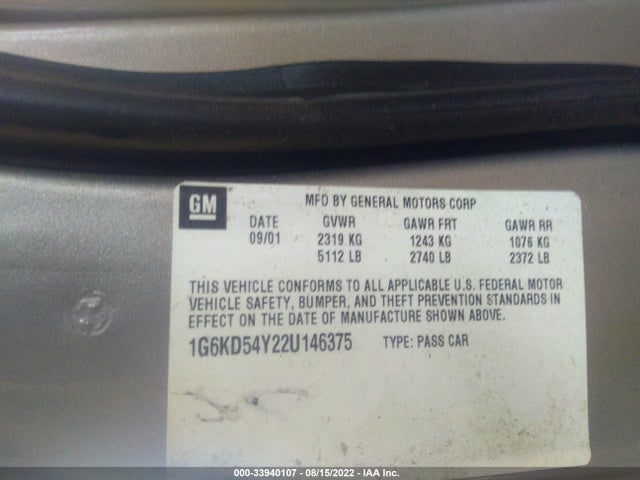 2002 CADILLAC DEVILLE VIN: 1G6KD54Y22U146375