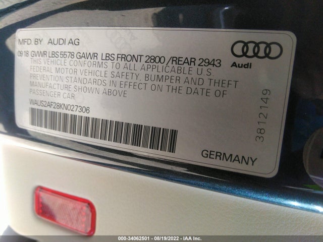 2019 Audi A7, VIN: WAUS2AF28KN027306