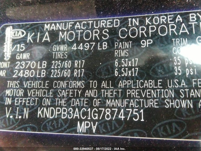 2016 Kia Sportage, VIN: KNDPB3AC1G7874751