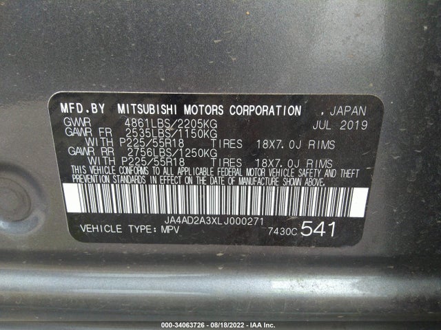 JA4AD2A3XLJ000271 Mitsubishi Outlander Es