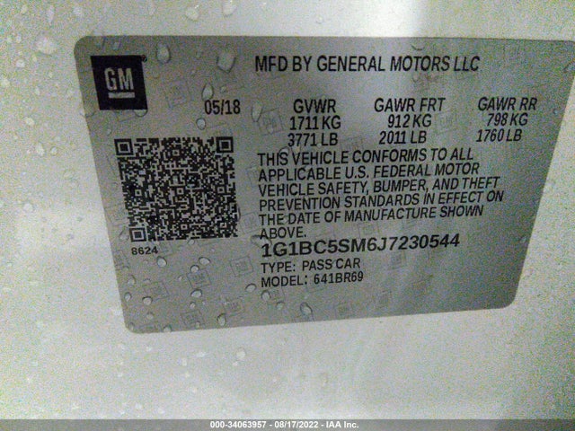 Chevrolet CRUZE LS 2018 1G1BC5SM6J7230544 Image 9