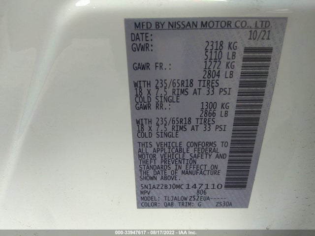 2021 Nissan Murano, VIN: 5N1AZ2BJ0MC147110