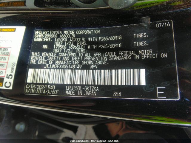 JTJJM7FX4G5148149 Lexus Gx 460 Luxury
