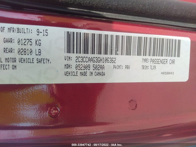 Chrysler 300 Limited 2016 2C3CCAAG3GH106362 Image 9