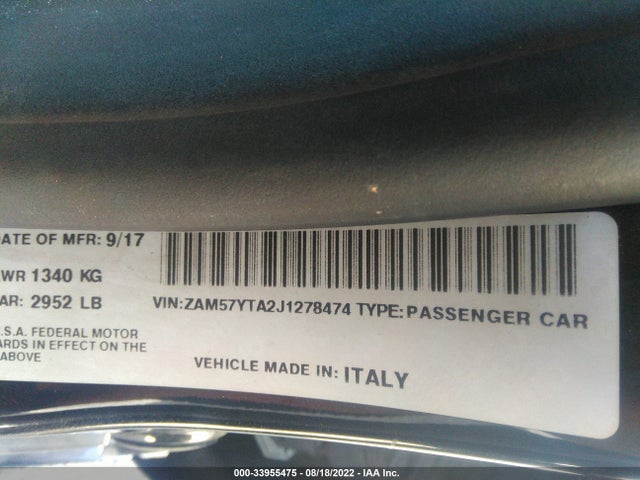 2018 Maserati Ghibli, VIN: ZAM57YTA2J1278474