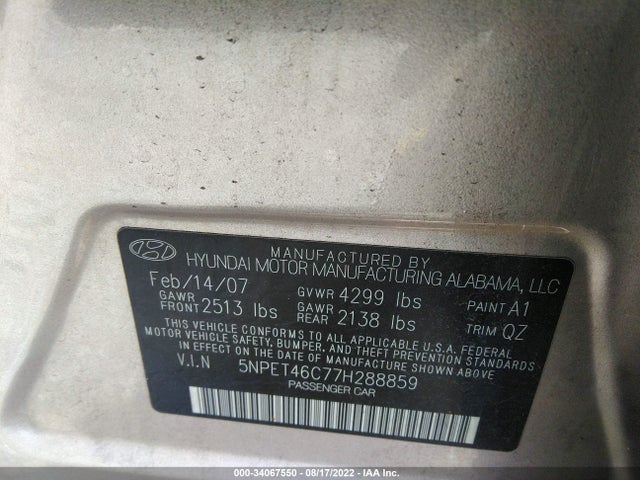 Hyundai SONATA GLS 2007 5NPET46C77H288859 Image 10