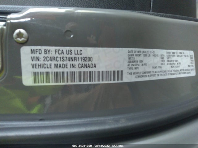 2022 Chrysler Pacifica Hybrid, VIN: 2C4RC1S74NR119200