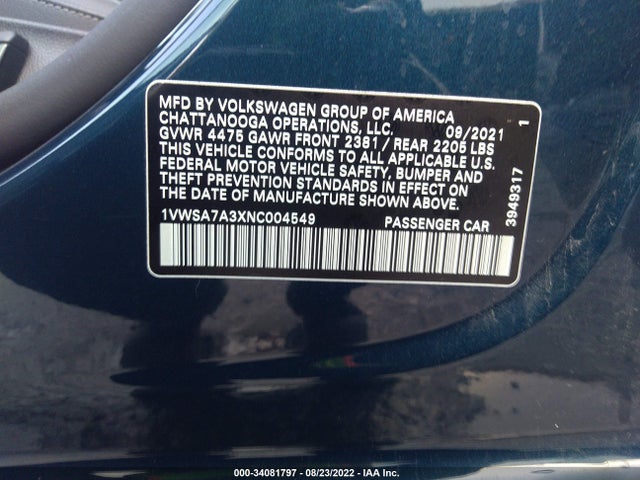 2022 Volkswagen Passat, VIN: 1VWSA7A3XNC004549