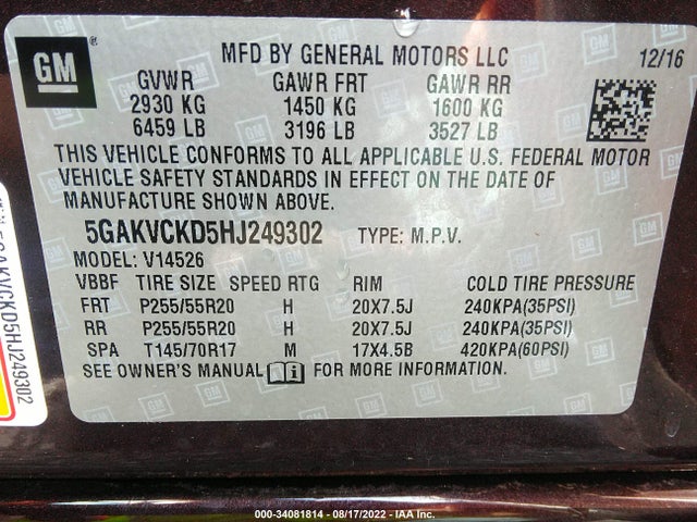 2017 Buick Enclave, VIN: 5GAKVCKD5HJ249302