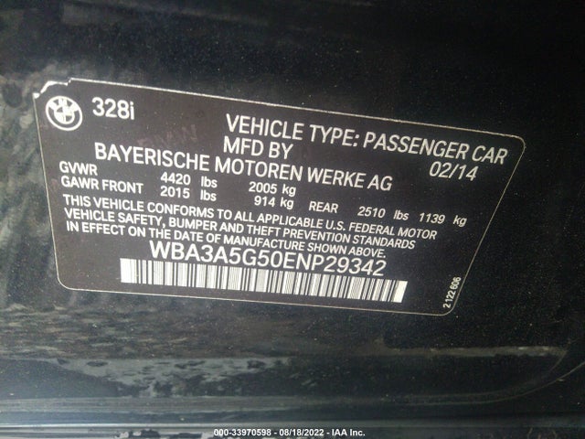 BMW 3 Series 328i 2014 WBA3A5G50ENP29342 Image 9