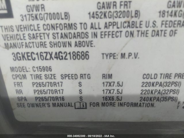 3GKEC16ZX4G218686 GMC Yukon Xl Slt