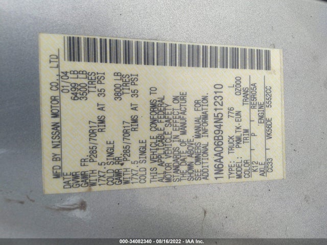 Nissan Titan Se 2004 1N6AA06B94N512310 Image 14