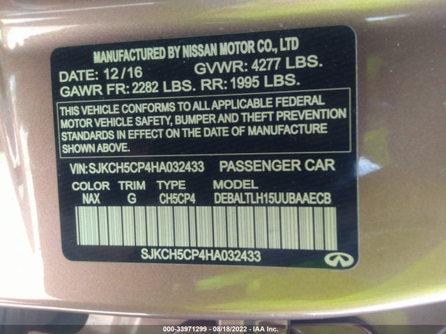 2017 Infiniti QX30, VIN: SJKCH5CP4HA032433