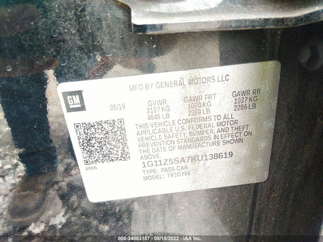 Chevrolet IMPALA LT 2019 1G11Z5SA7KU138619 Image 10