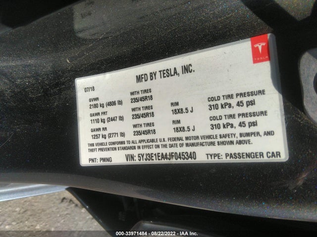 Tesla Model 3 Range Battery 2018 5YJ3E1EA4JF045340 Image 11