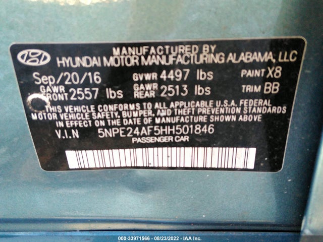 2017 Hyundai Sonata, VIN: 5NPE24AF5HH501846