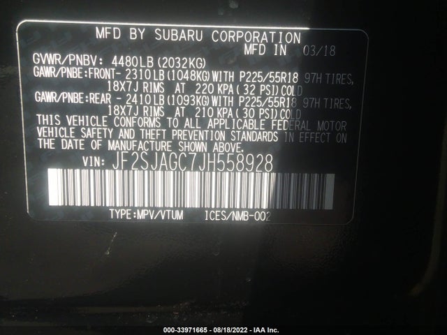 2018 Subaru Forester, VIN: JF2SJAGC7JH558928