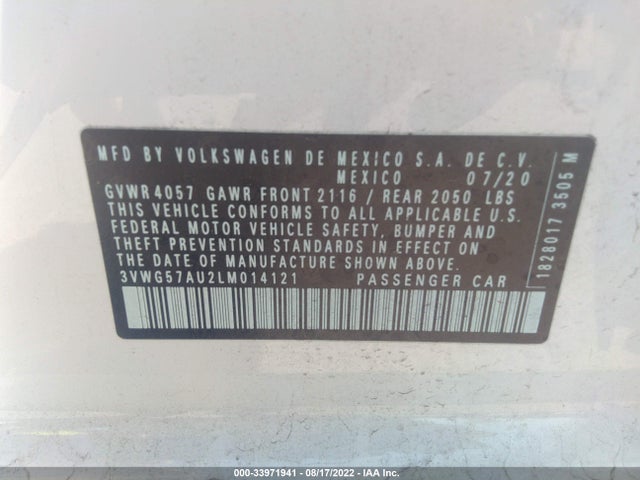 2020 Volkswagen Golf, VIN: 3VWG57AU2LM014121