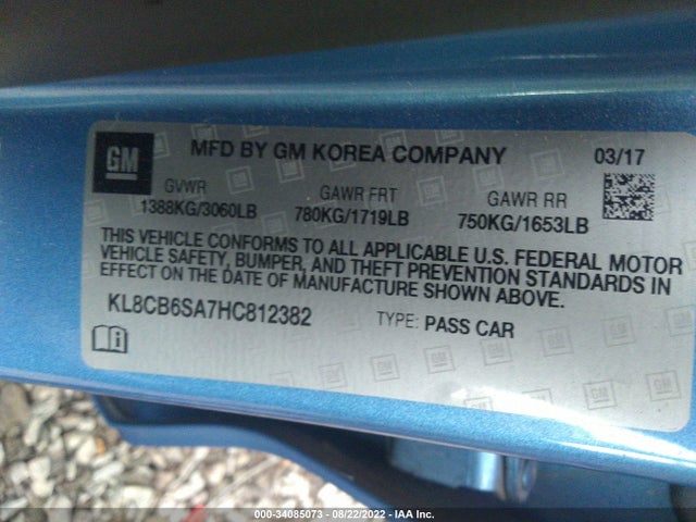 2017 Chevrolet Spark, VIN: KL8CB6SA7HC812382